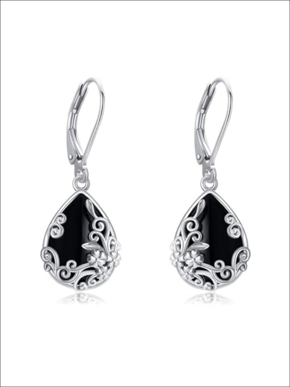 925 Sterling Silver Black Onyx Dangle Drop Earrings Filigree Jewelry Gift